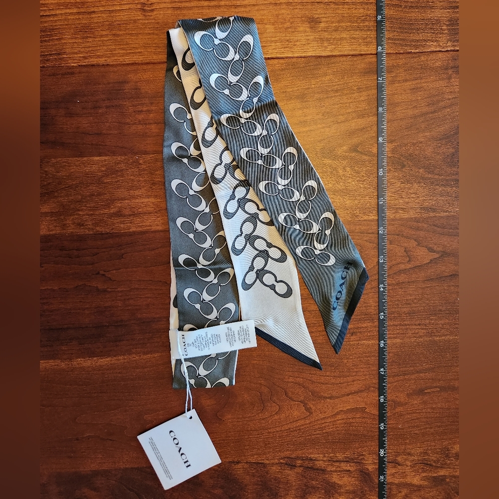 Coach Signature Print Silk Skinny Scarf